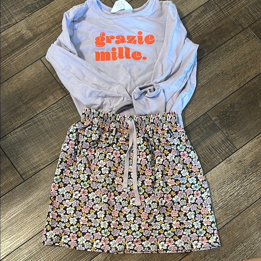 Grazie Mille Graphic Tee and Floral Skirt Set